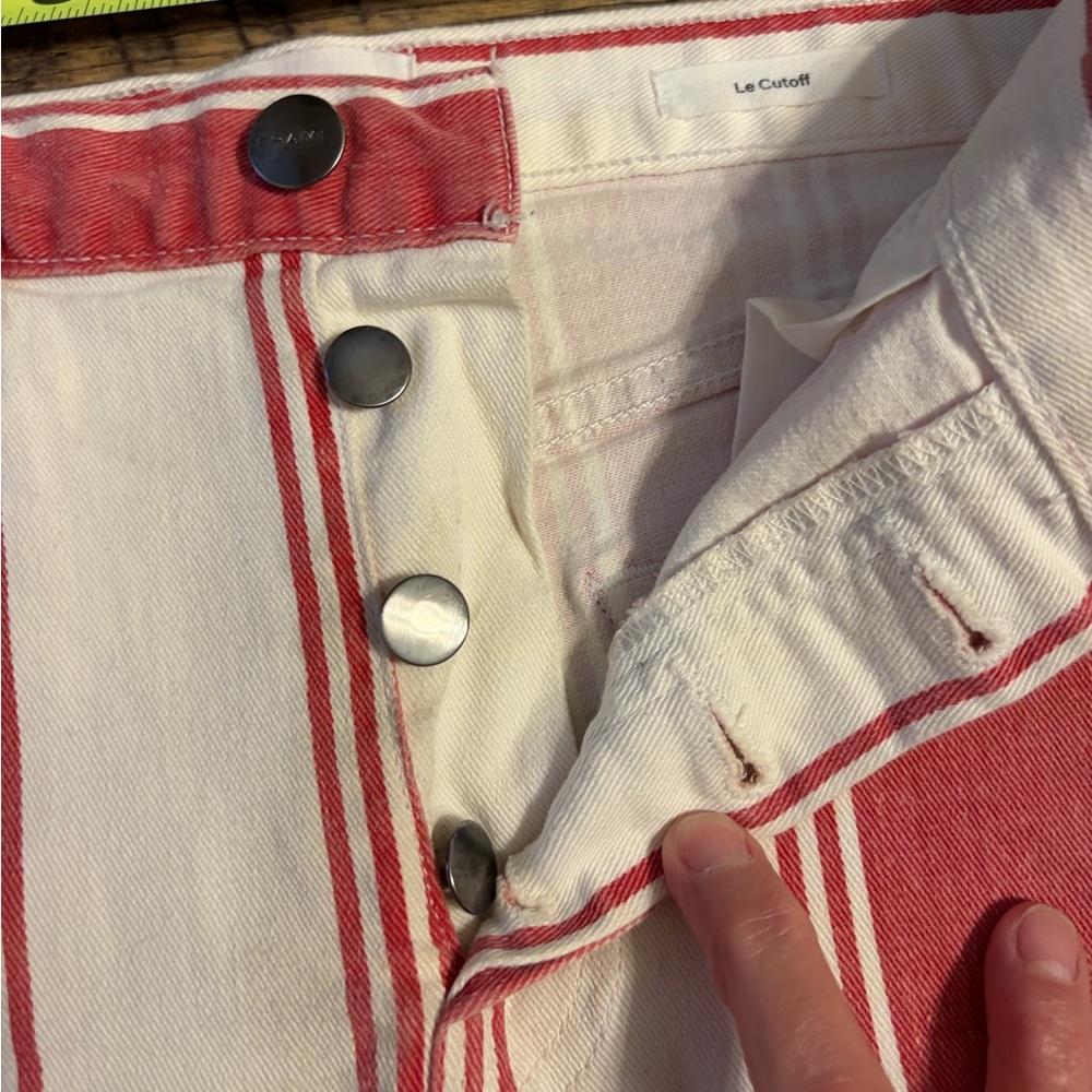Frame Denim Red and Cream Striped High-Rise Jean Shorts - Picture 2 of 5